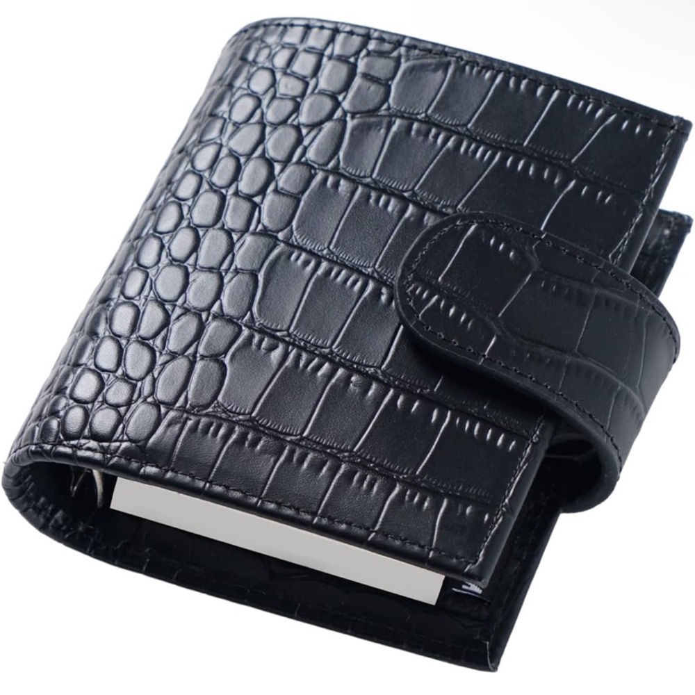 Black Croc-Embossed Planner with Snap Closure